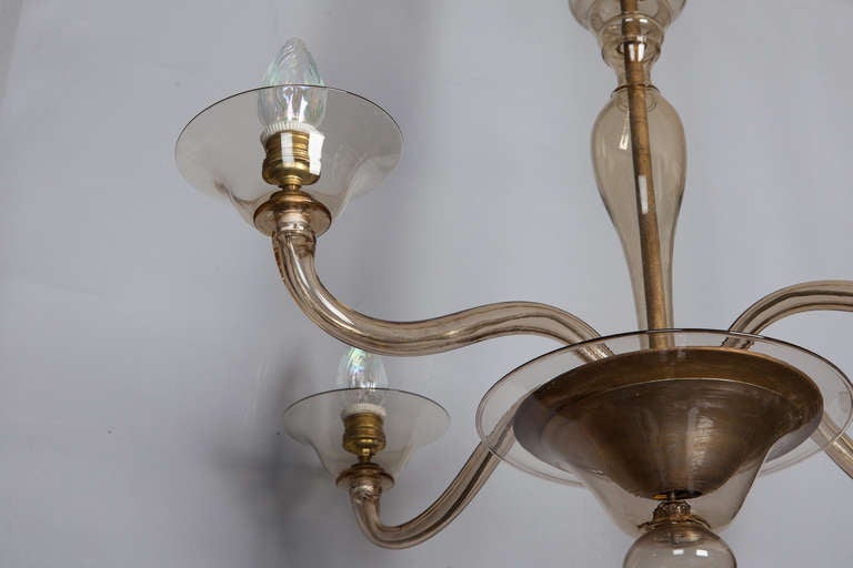 Midcentury Venini Pale Amber Murano Glass Chandelier In Excellent Condition In Troy, MI