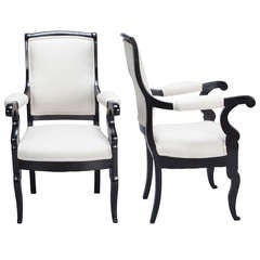 Pair Louis Philippe Ebonised Arm Chairs