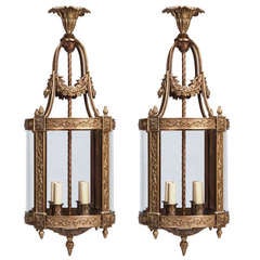 Pair French Bronze Four Light Lanterns