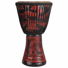 Tambour peint et sculpté du Ghana, Afrique de l'Ouest