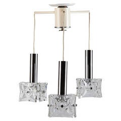 Used Mid-Century, Three-Pendant Crystal Fixture Attributed to Kinkeldey