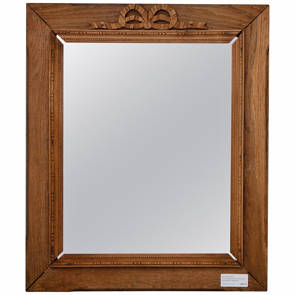 French Bleached and Hand-Carved Mirror with Bow