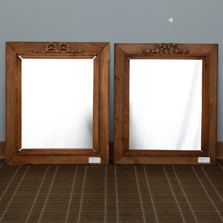 20th Century French Bleached and Hand-Carved Mirror with Bow