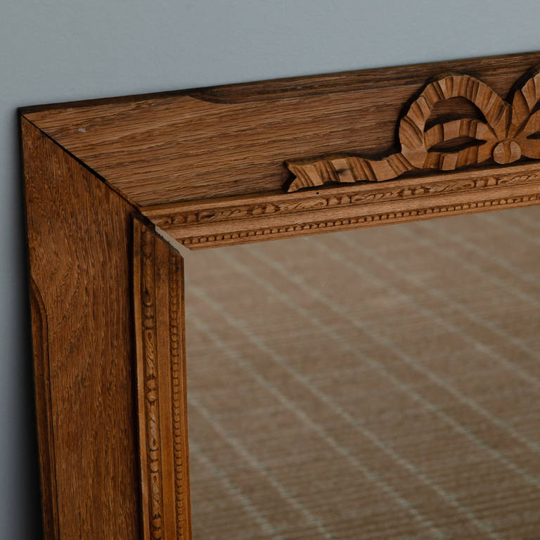 Wood French Bleached and Hand-Carved Mirror with Bow