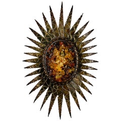 Brutalist Style Sconce in Sun Flower Design with Resin Center
