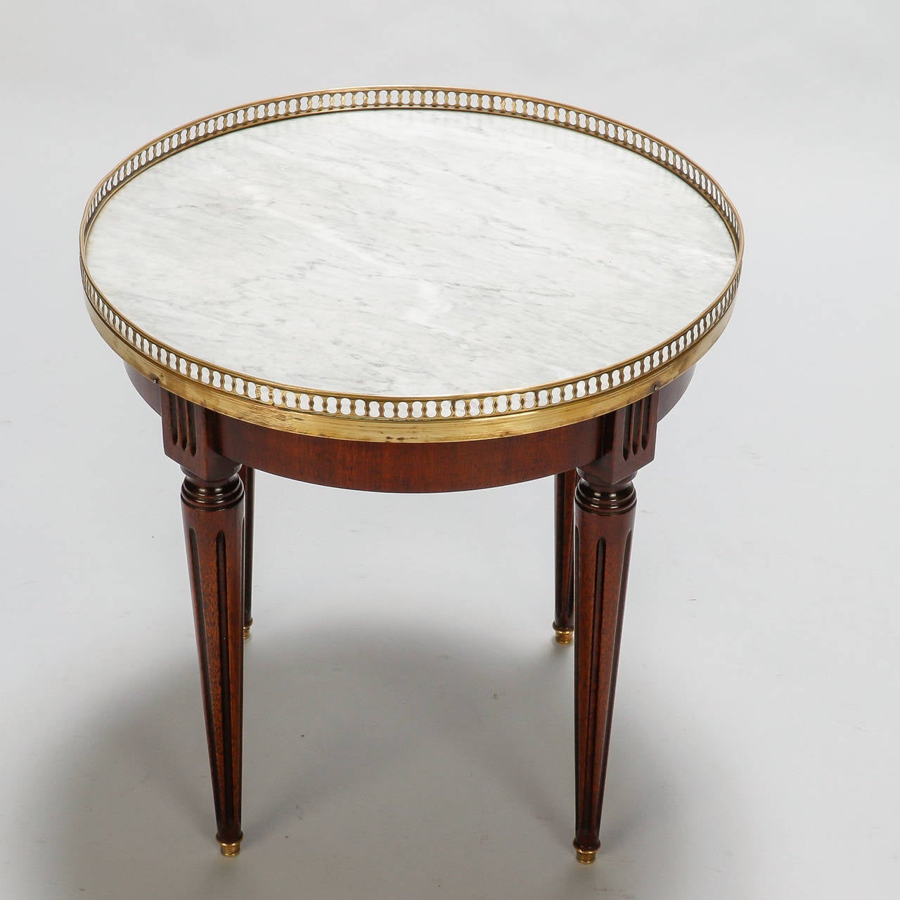 Small Round Wood Side Table with Brass Gallery and White ...