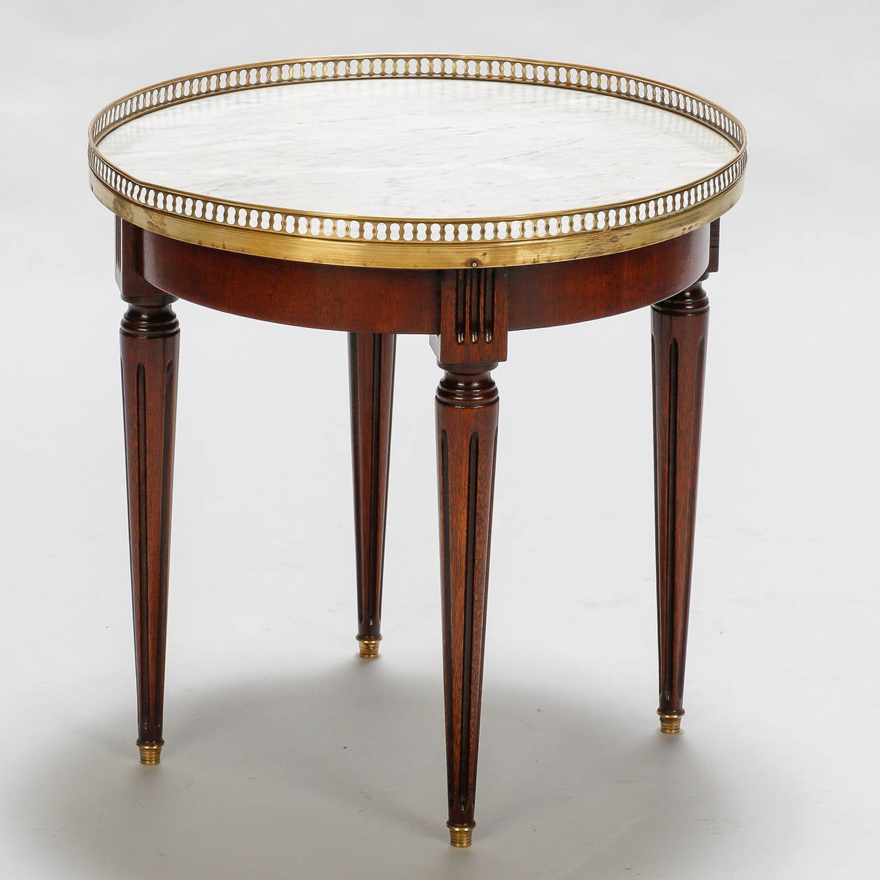 Brass Gallery And White Marble Top, Antique Round Side Table With Marble Top