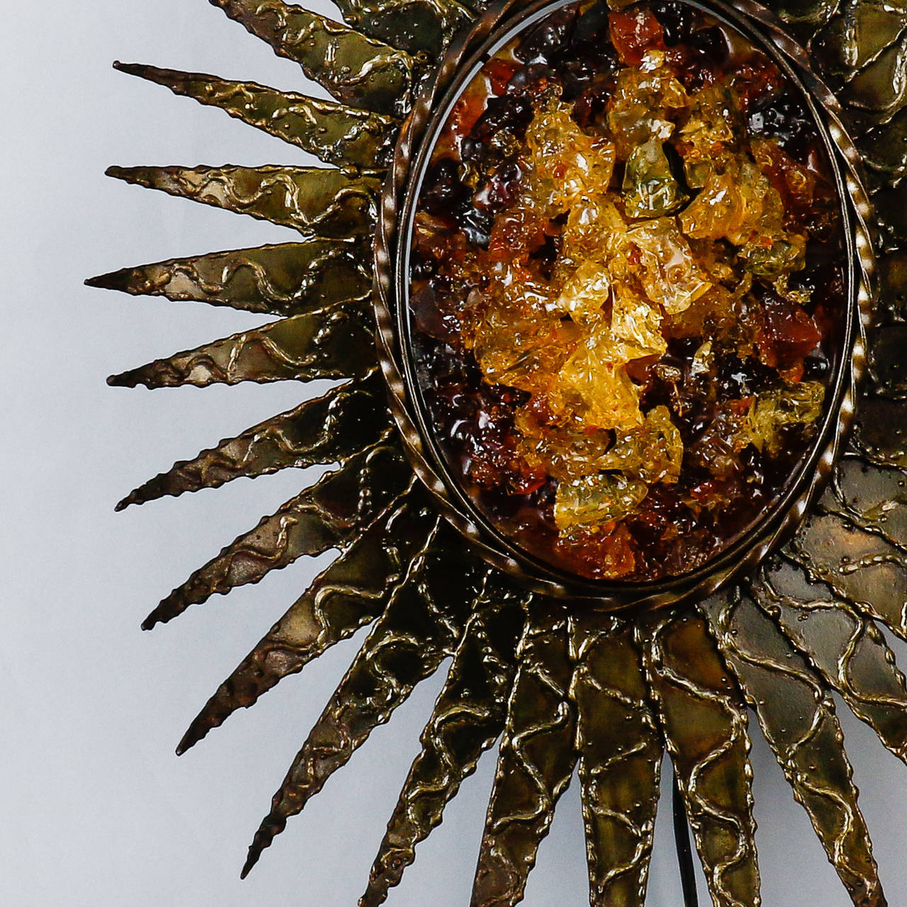 20th Century Brutalist Style Sconce in Sun Flower Design with Resin Center