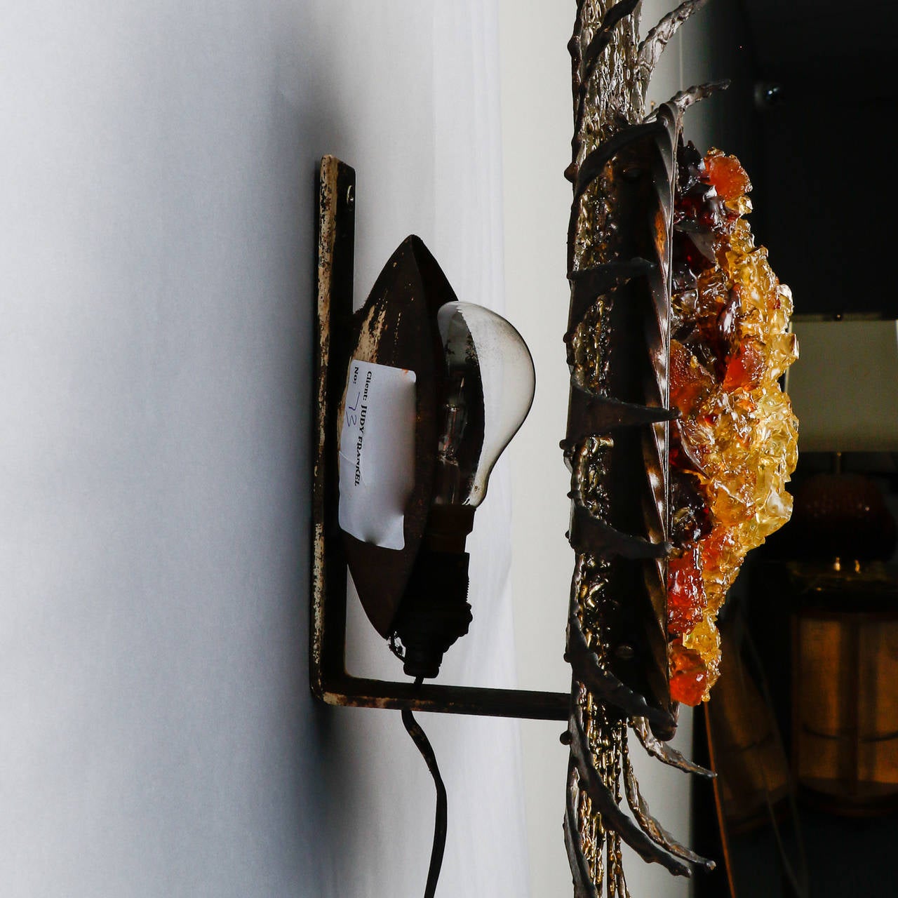 European Brutalist Style Sconce in Sun Flower Design with Resin Center