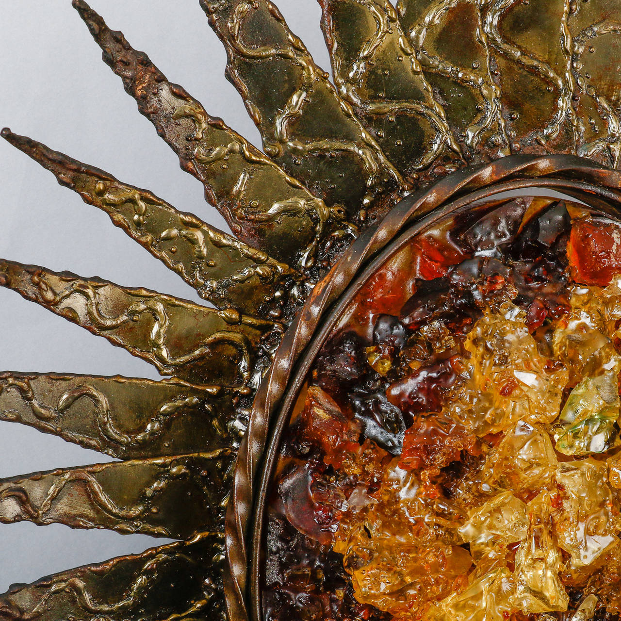 Metal Brutalist Style Sconce in Sun Flower Design with Resin Center