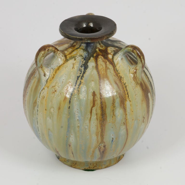 Roger Guerin Signed Tri Handle Vase