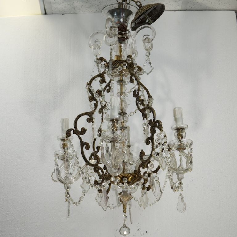 French Four-Light Crystal Chandelier with Glass Arms 3
