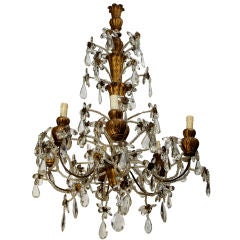 French Circa 1890 Beaded Chandelier w/ Floral Crystals & Gildwoo