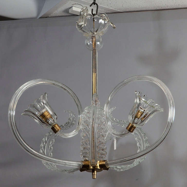 Barovier Art Deco Era Three Light Murano Glass Chandelier