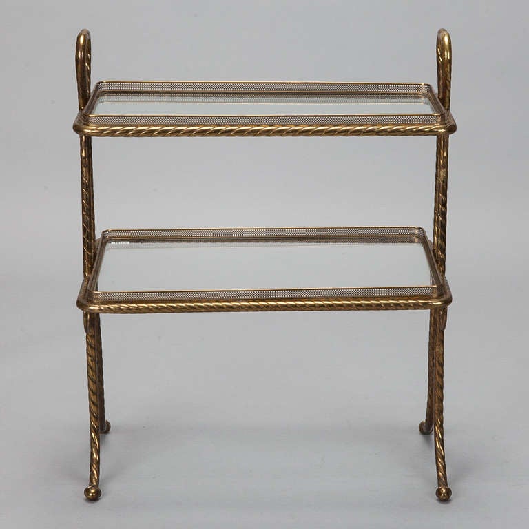 Italian Brass and Glass Two Tier Handled Stand In Excellent Condition In Troy, MI