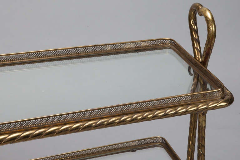 Mid-20th Century Italian Brass and Glass Two Tier Handled Stand