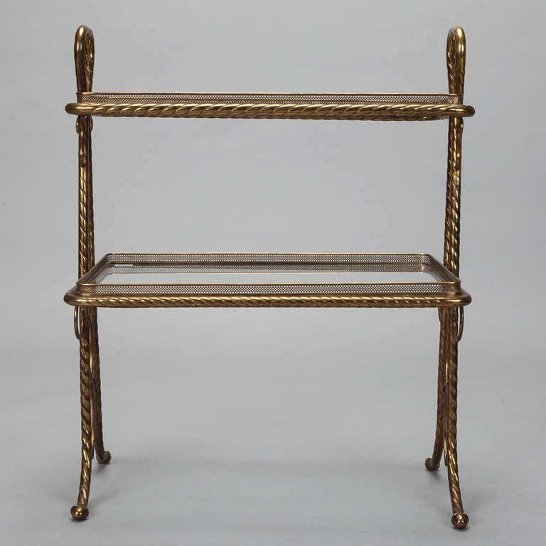 Italian Brass and Glass Two Tier Handled Stand 1