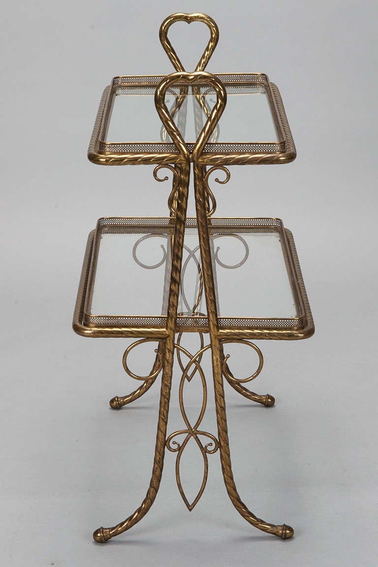 Italian Brass and Glass Two Tier Handled Stand 2