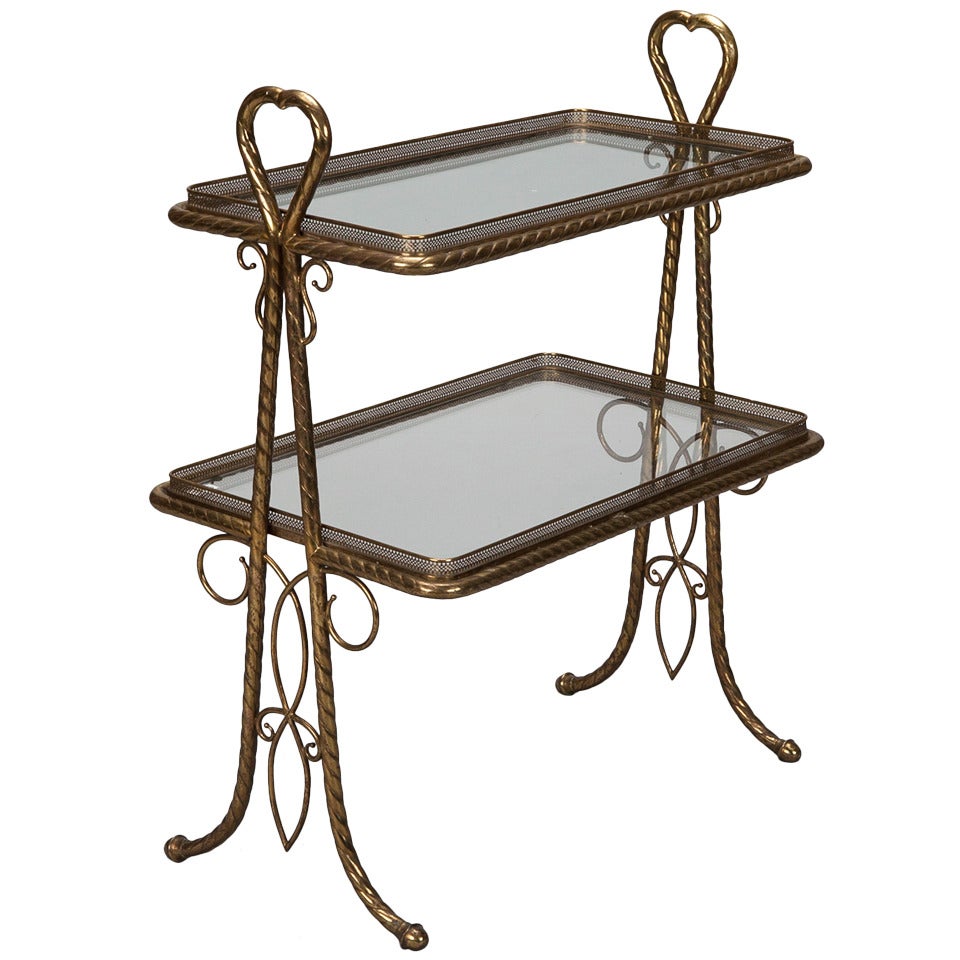 Italian Brass and Glass Two Tier Handled Stand