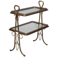 Italian Brass and Glass Two Tier Handled Stand
