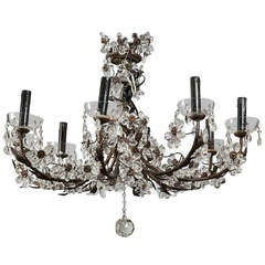 Antique French Eight Arm Crystal Flower Chandelier