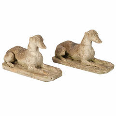 Paar englische Garten-Whippet-Hundestatuen aus Stein