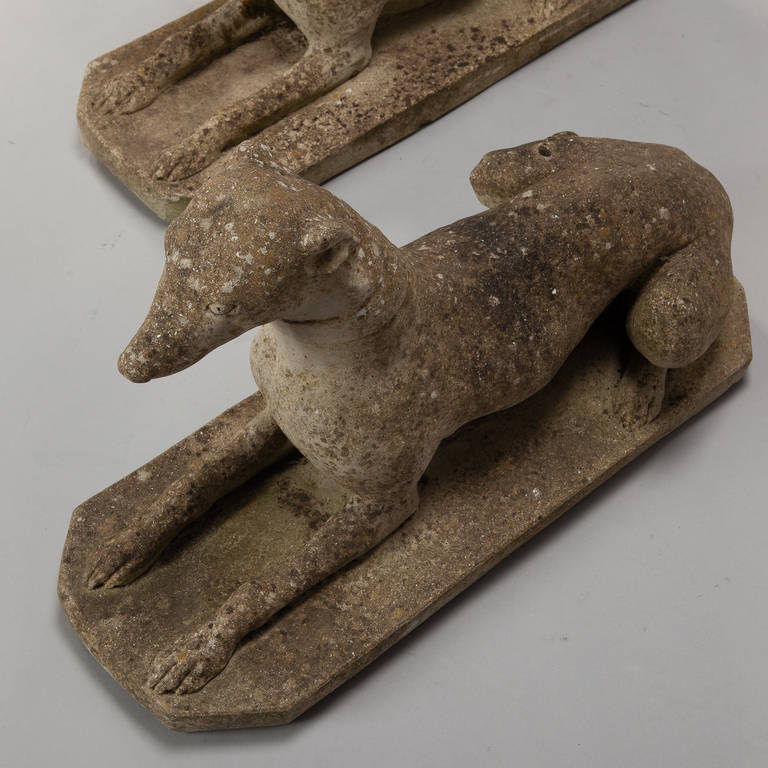 20th Century Pair of English Stone Garden Whippet Dog Statues