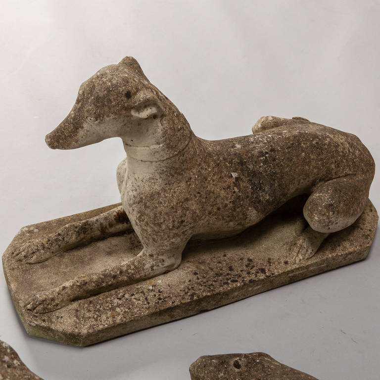 Cement Pair of English Stone Garden Whippet Dog Statues