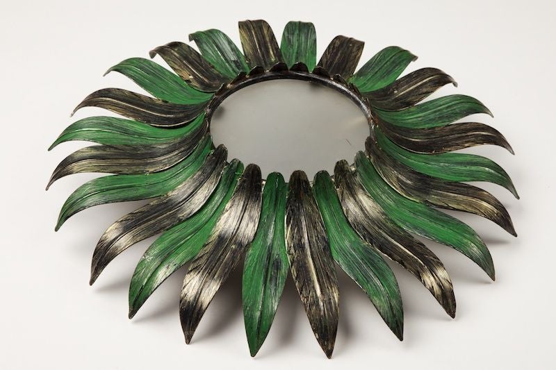 Green and Bronze Painted Spanish Sunburst Wall or Ceiling Light