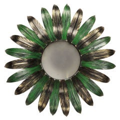 Green and Bronze Painted Spanish Sunburst Wall or Ceiling Light