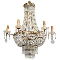 French Six Light All Crystal Waterfall Style Chandelier