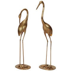 Pair of Tall Mid-Century Polished Brass Herons