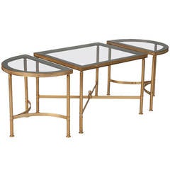Trio of Brass and Smoked Glass Tables