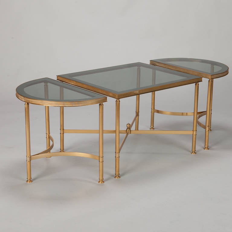 Trio of Brass and Smoked Glass Tables