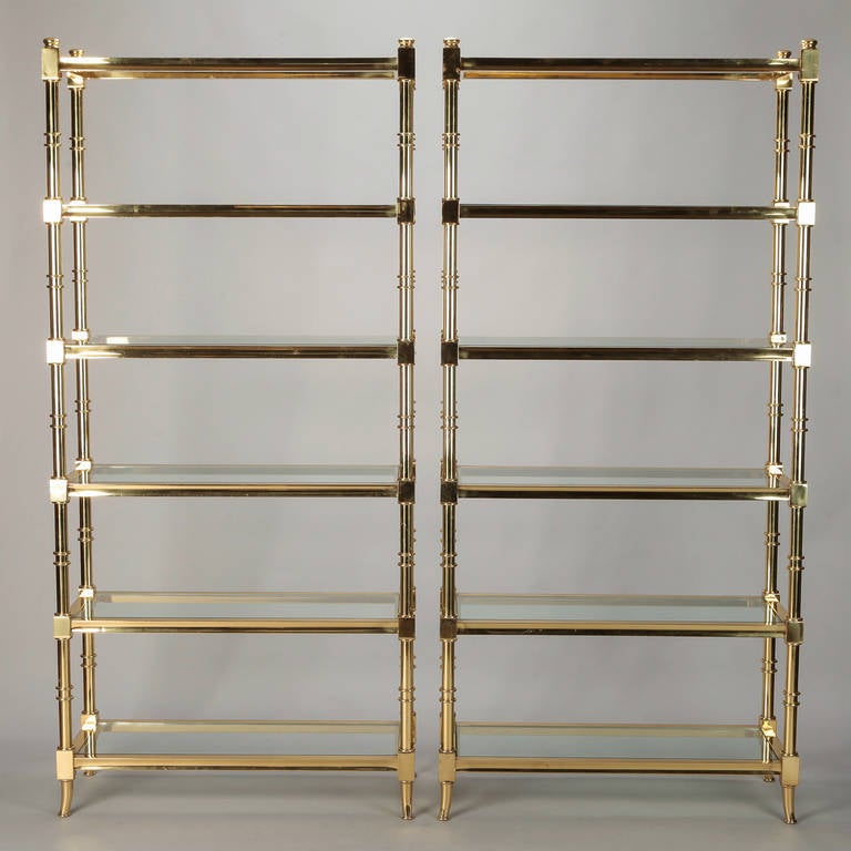 Mid-20th Century Pair of Midcentury Italian Brass and Glass Étagères