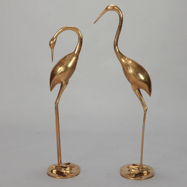 Unknown Pair of Tall Mid-Century Polished Brass Herons