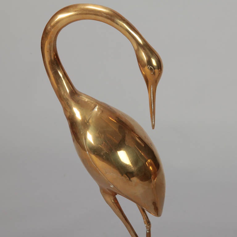 Pair of Tall Mid-Century Polished Brass Herons 3