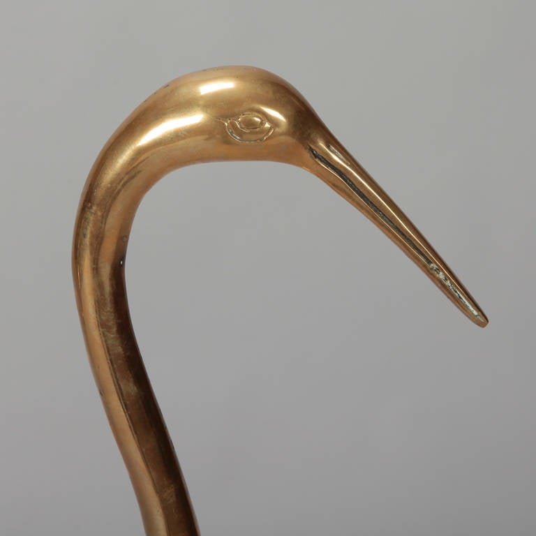 Pair of Tall Mid-Century Polished Brass Herons 4