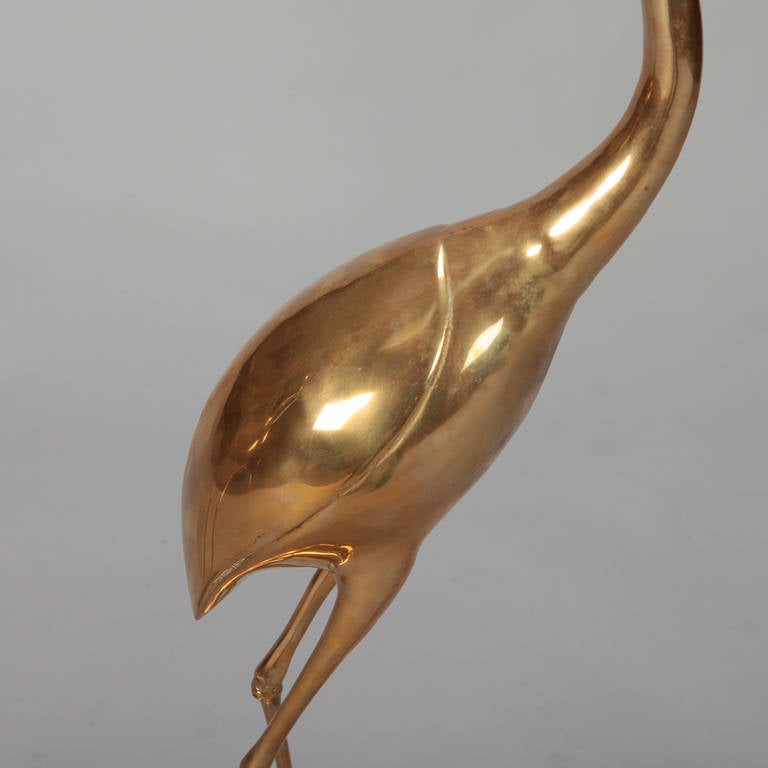 Pair of Tall Mid-Century Polished Brass Herons 5