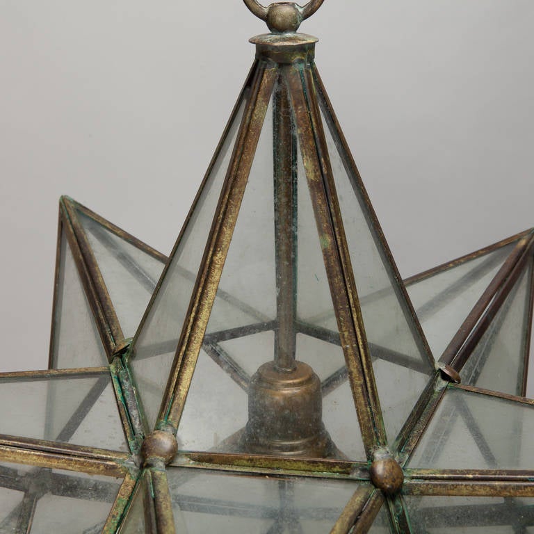 20th Century Large Italian Brass and Glass Star Shaped Lantern Fixture