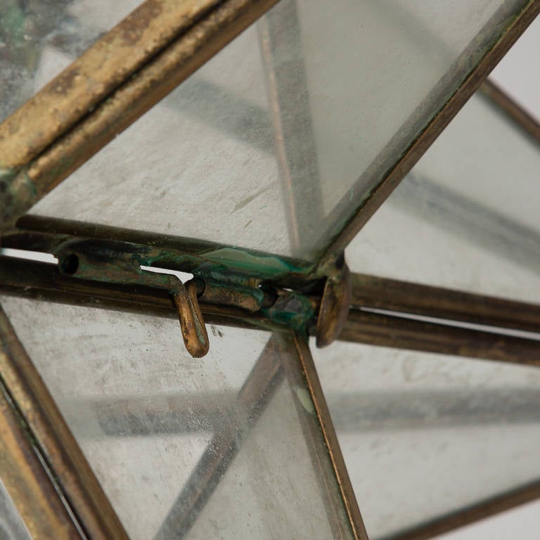 Large Italian Brass and Glass Star Shaped Lantern Fixture 3