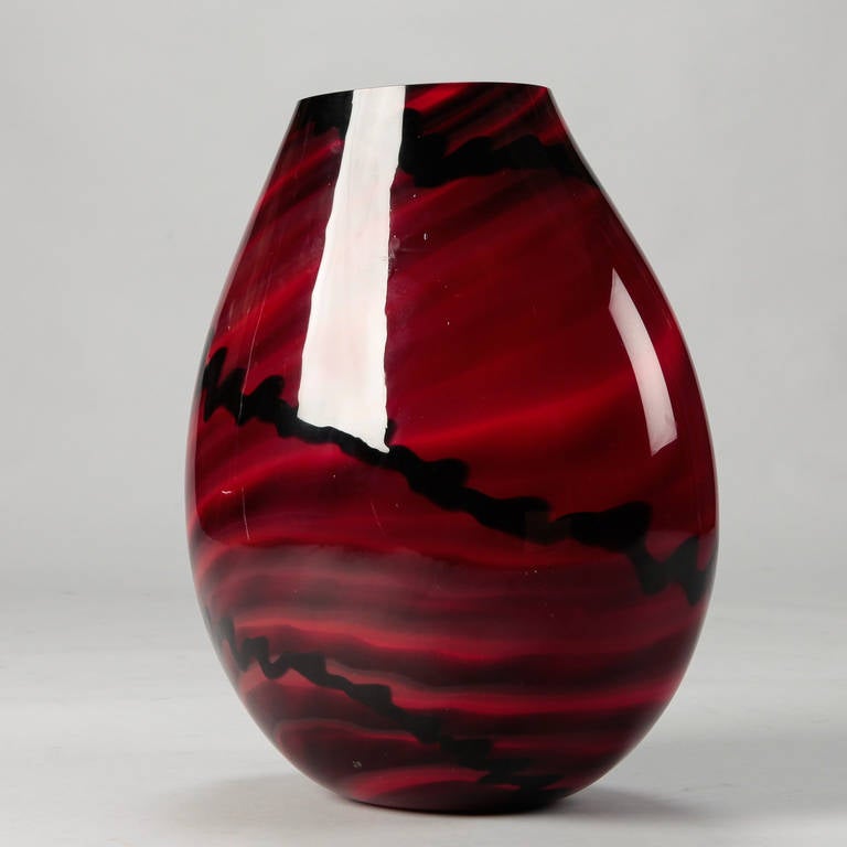 Tall MidCentury Red and Black Murano Cased Glass Vase at 1stDibs