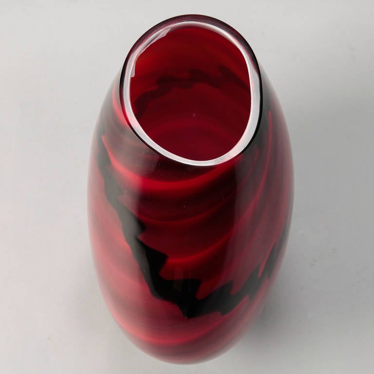 Tall MidCentury Red and Black Murano Cased Glass Vase at 1stDibs