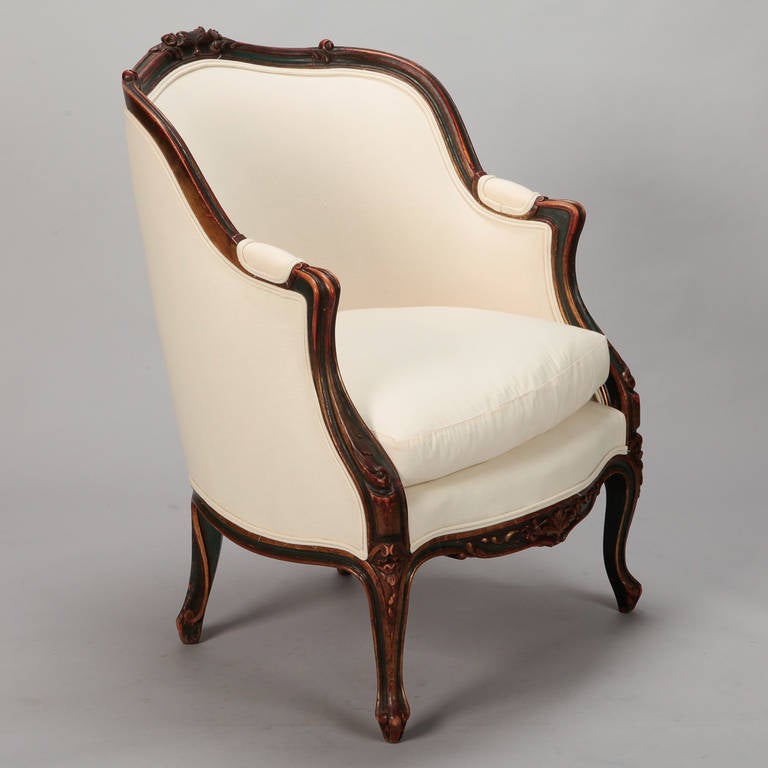 French Bergere with Carved Dark Green Frame at 1stDibs