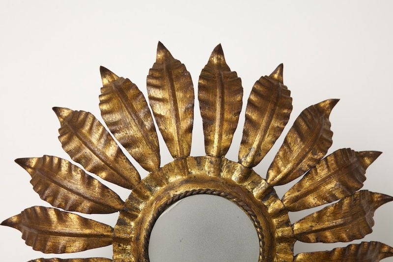 Gilt Metal Spanish Sunburst Wall Fixture or Ceiling Light In Excellent Condition In Troy, MI
