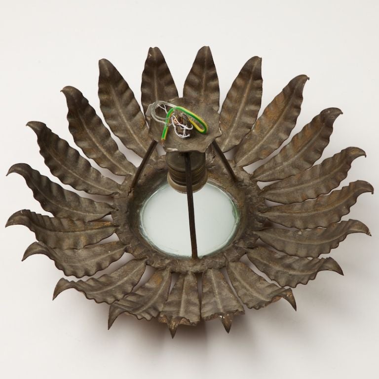 Mid-20th Century Gilt Metal Spanish Sunburst Wall Fixture or Ceiling Light