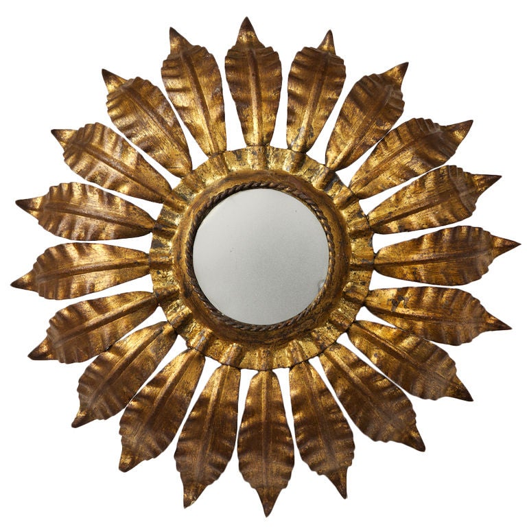 Gilt Metal Spanish Sunburst Wall Fixture or Ceiling Light