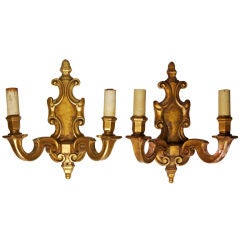 Pair Two Light Giltwood French Sconces