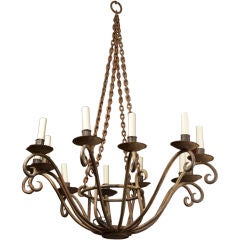 Vintage French 12 Light Iron Chandelier