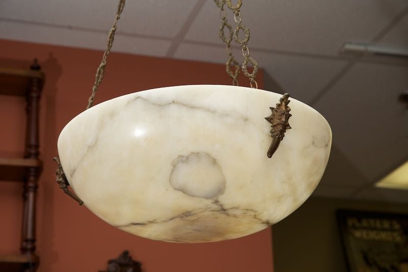 20th Century French Alabaster and Bronze Chandelier Hanging Fixture